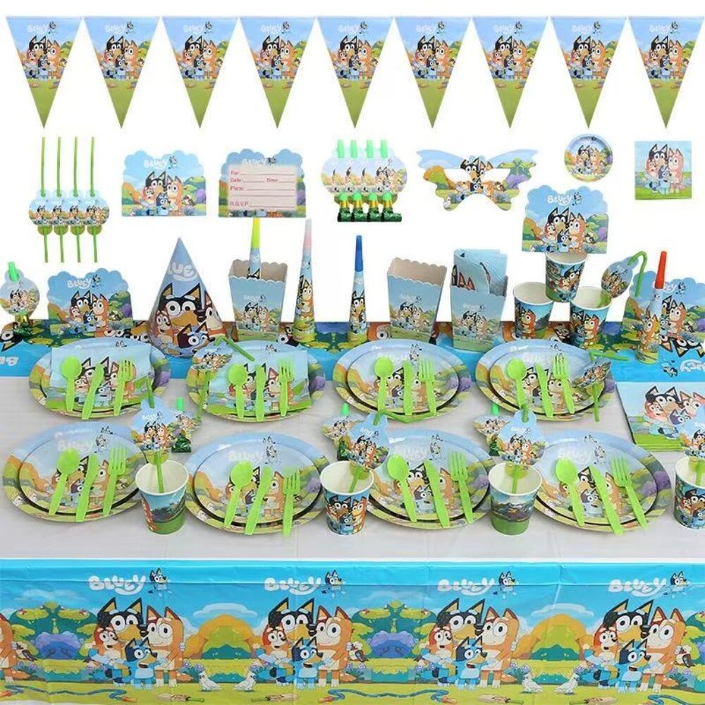 Bluey Birthday Party Set for 10 Guests – Complete Tableware & Decor Kit